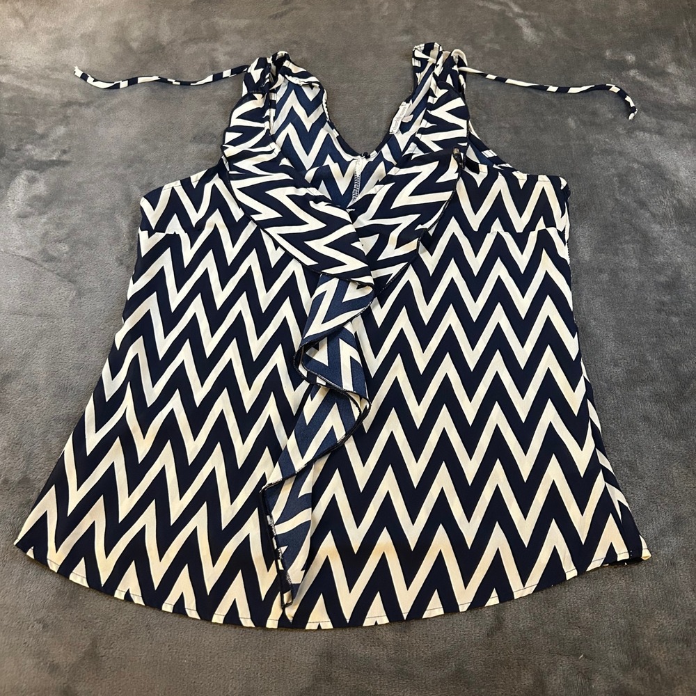 Charlotte Russe Ruffle Tank Top Chevron Sleeveless Casual Blouse Womens Large